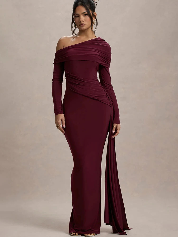 JULISSA MO Sexy One Shoulder Bandage Women Long Dress Black Long Sleeve Evening Dress