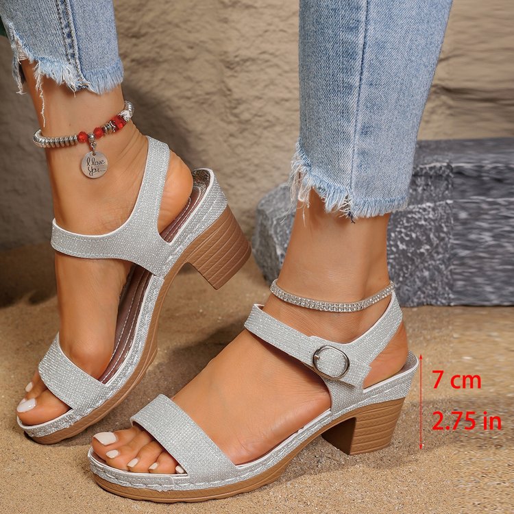 Open Toe With Buckle Chunky Heel High Heel Sandals 