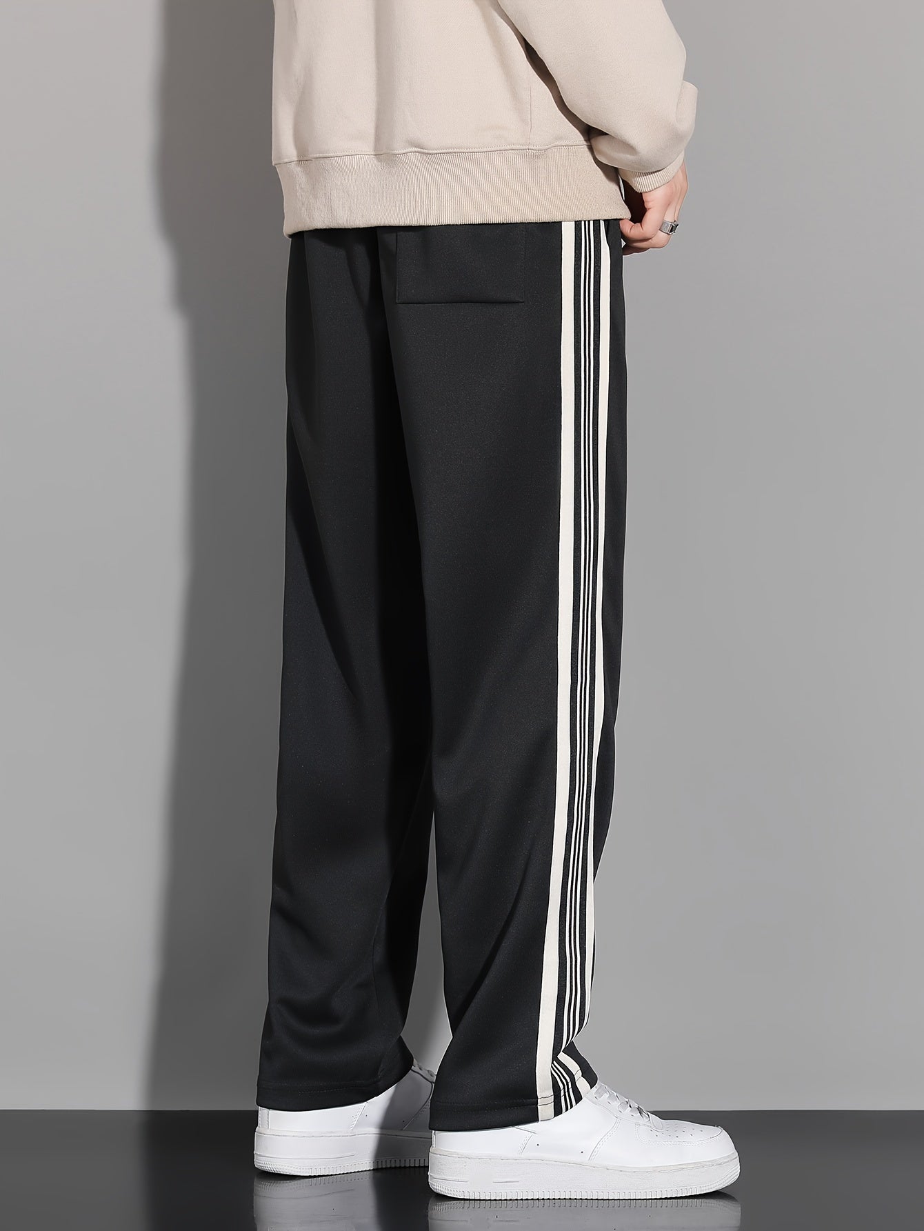 Mens Track Pants - Ultra-Comfortable Fit, Stretchy Elastic Waistband, White Side Stripe Accent, Versatile Sports & Leisure Wear - Perfect for Casual Occasions, Timeless Black Color, Sports Trousers for Men