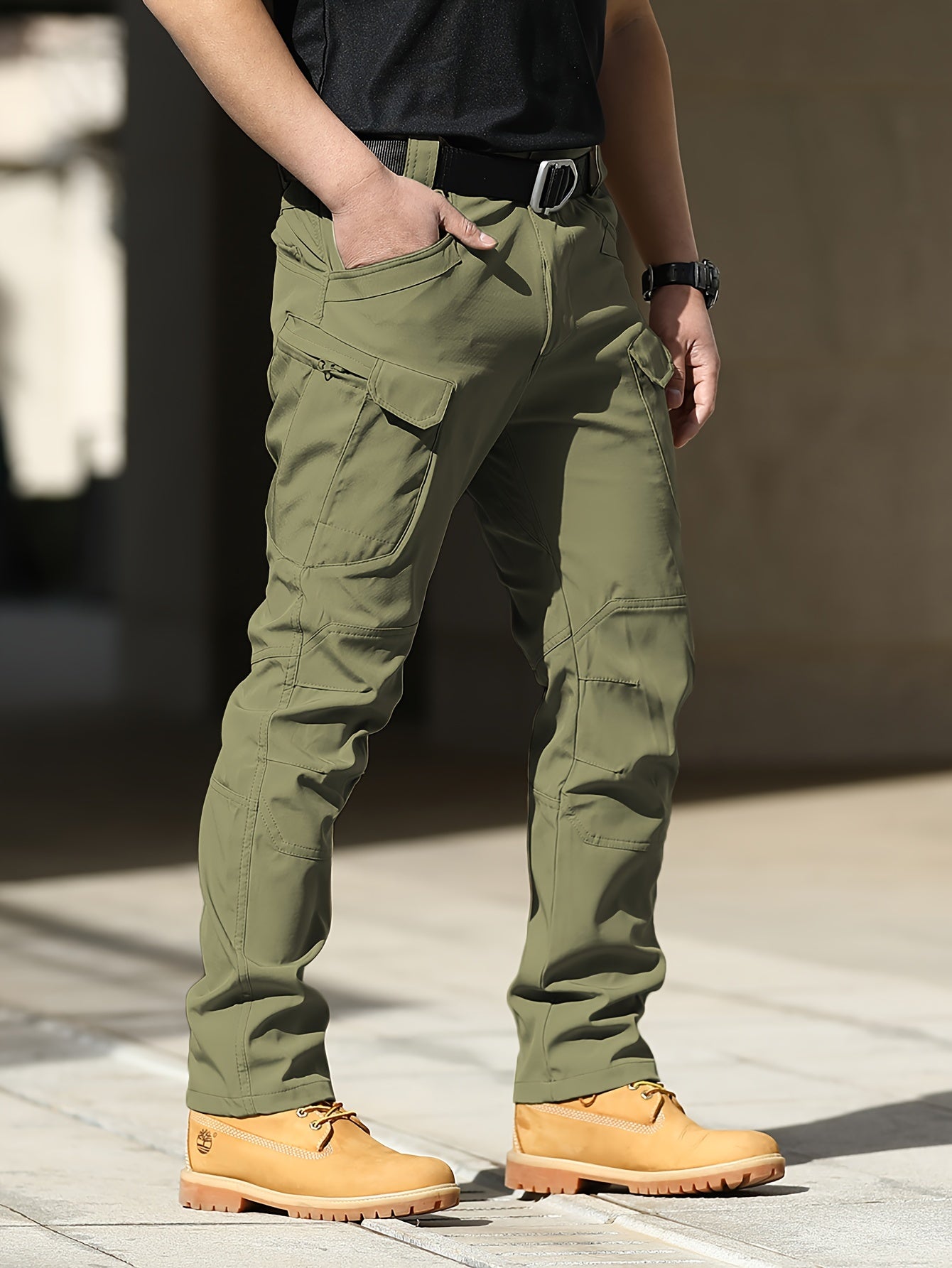 Multi Pocket Men's Tactical Pants, Loose Casual Outdoor Pants, Mens Cargo Wear-resistant Pants For Hiking