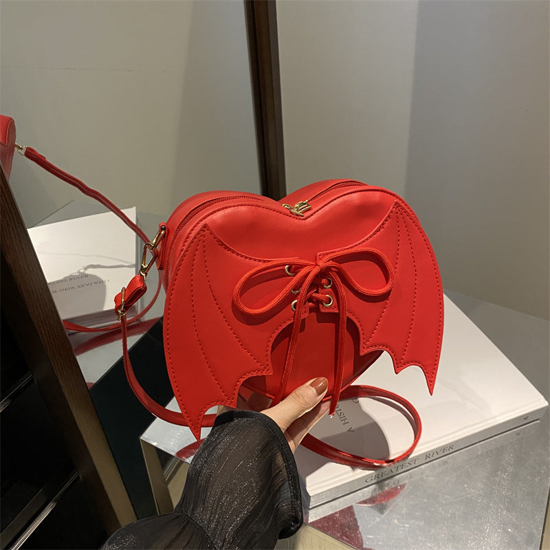 Heart Shape Bag Strap Design Bat Wings One Shoulder Crossbody Bag 