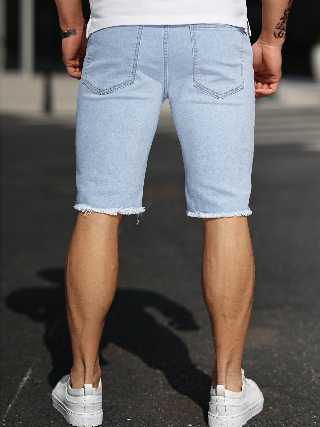 Mens Ripped Slim Fit Jorts - Soft Cotton Blend, Chic Street Style, Frayed Hem, Summer Bottoms, Comfortable, Breathable, and Stylish - Perfect for Casual Outdoor Activities