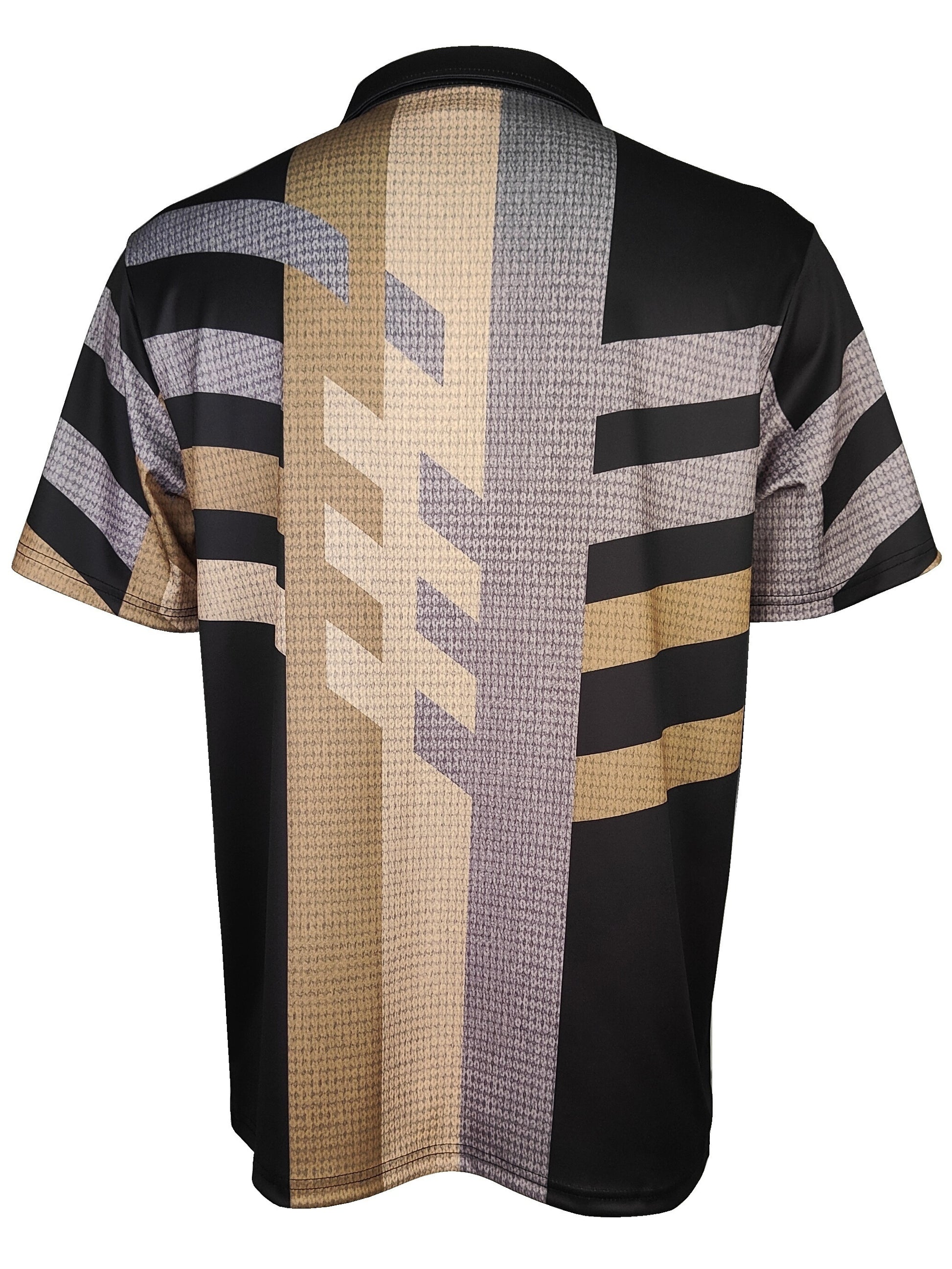 1/4 Button Short Sleeve Lapel Shirt - Stretchy, Breathable, Striped Polyester Fabric for Mens Fitness Training and Casual Wear - Spring/Fall Season, Regular Fit, Knit Fabric