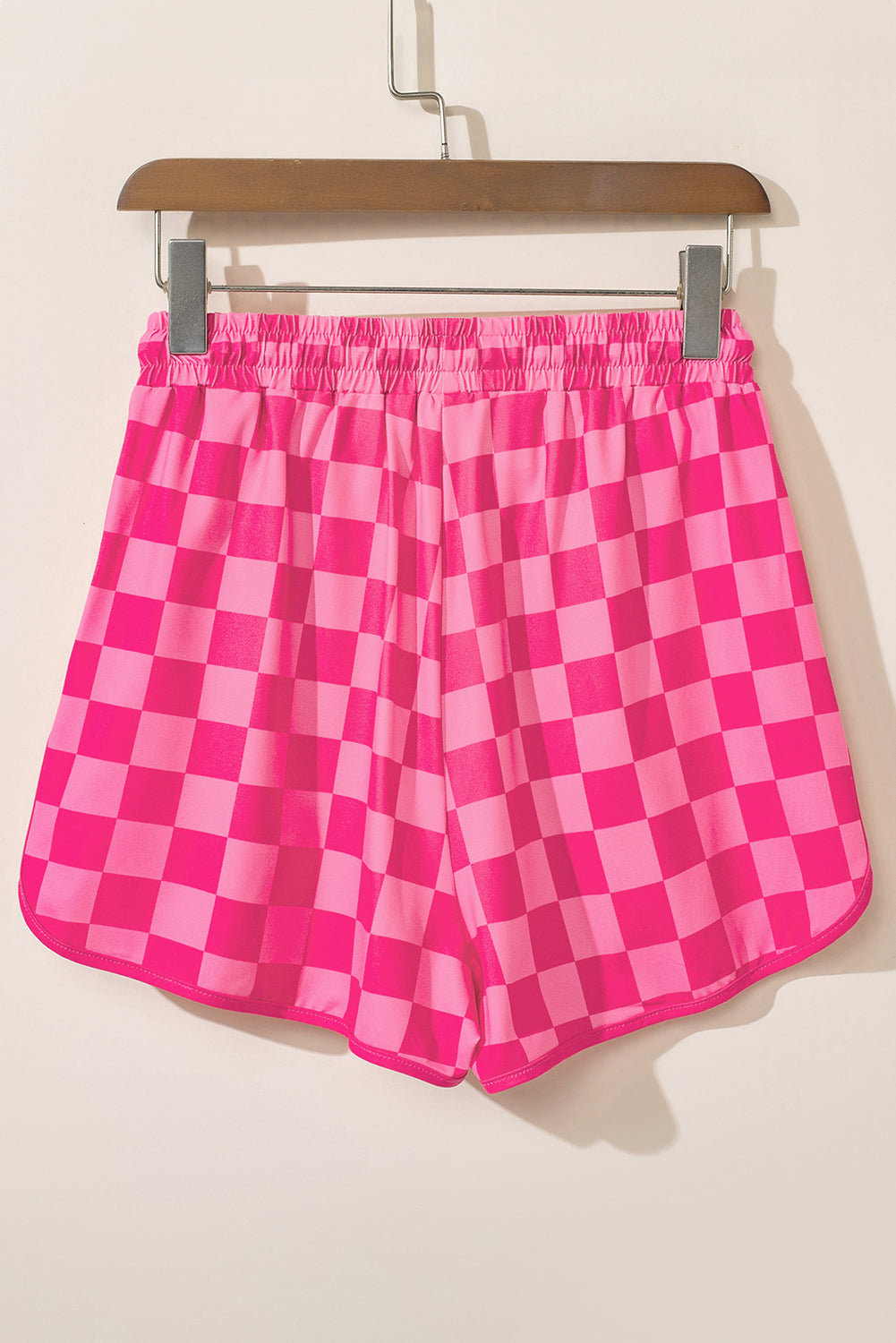 Rose Checkered Drawstring Elastic Waist Casual Shorts 