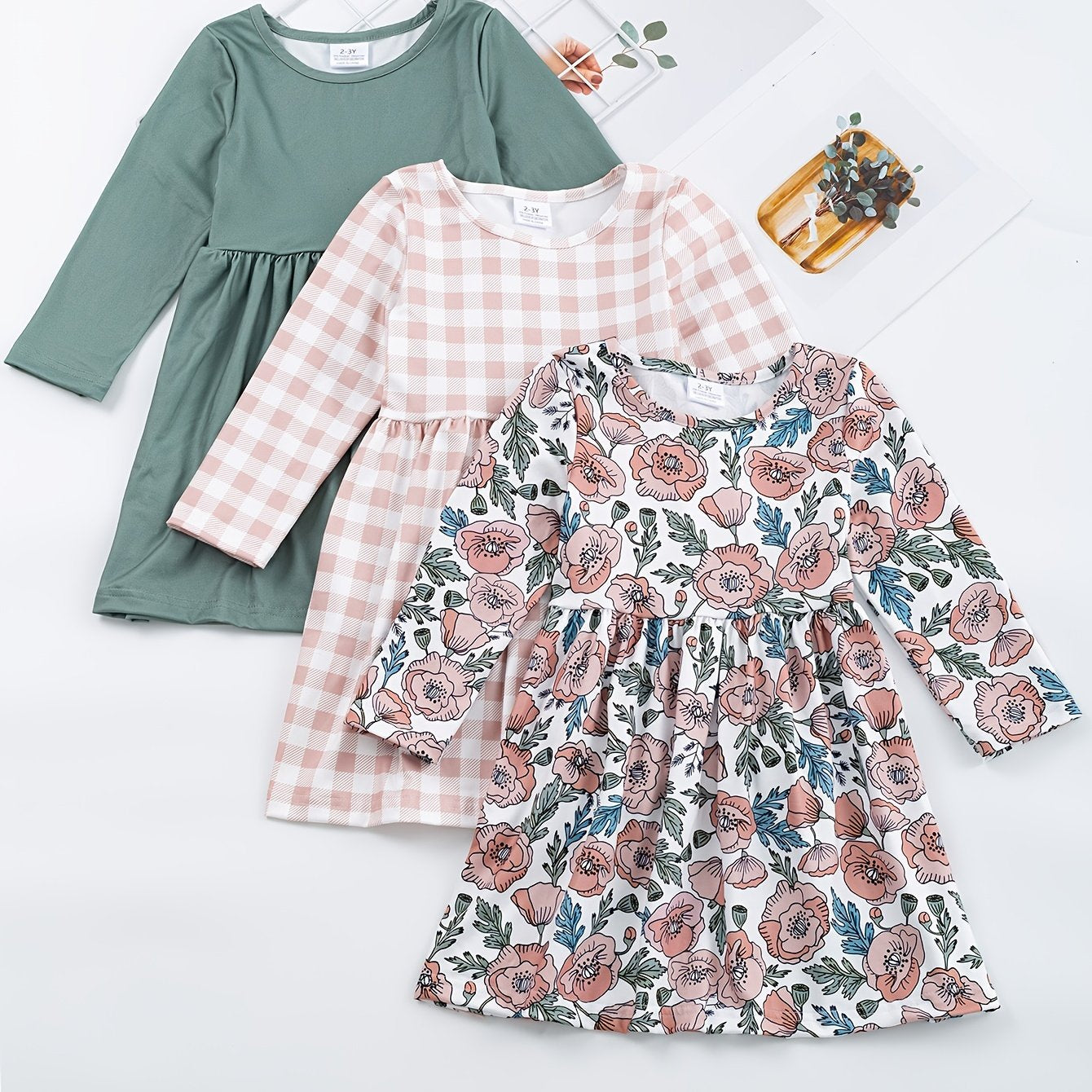 3pcs/set 3-Piece Sunflower and Polka Dot Stripe Princess Dress Set for Girls, Toddler Summer Clothes for Beach Vacation Party