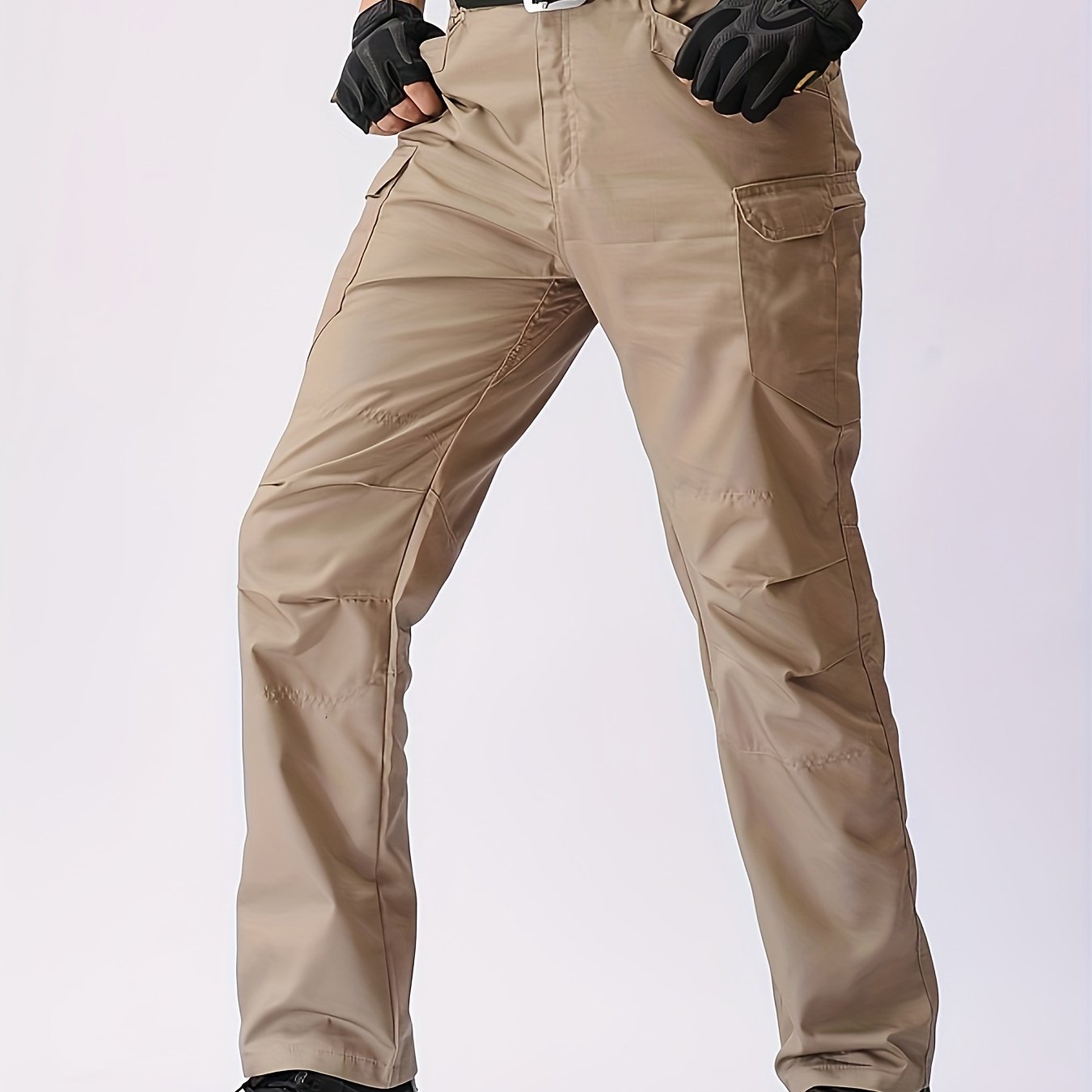 Mens Regular Fit Casual Cargo Pants - Quick-Dry, Breathable, and Comfortable for Hiking and Camping - Polyester, Machine Washable, Solid Color, and Multi-Pocket Design for All-Season Outdoor Activities