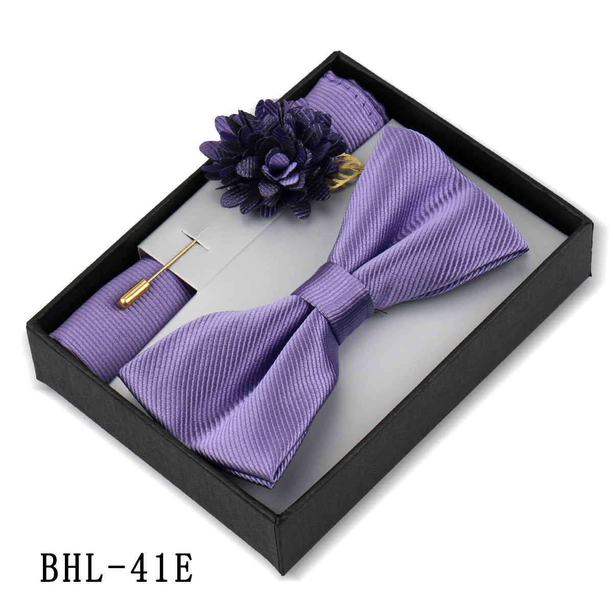 Mens Bow Tie, Pocket Square, And Brooch Gift Set 