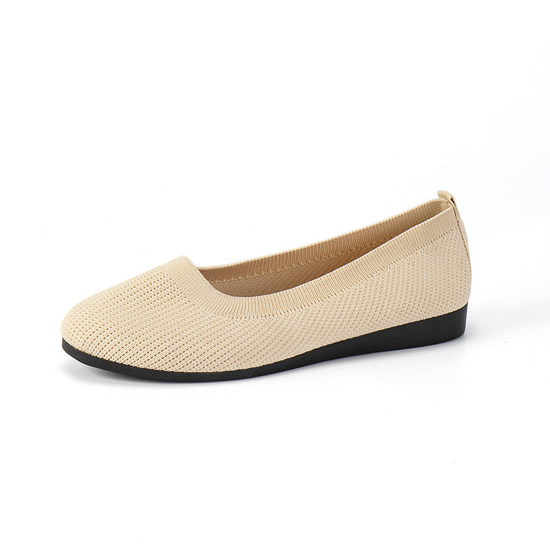 Round Toe Flats Shoes Casual Comfortable Soft Slip On Knit Mesh Shoes For Women 