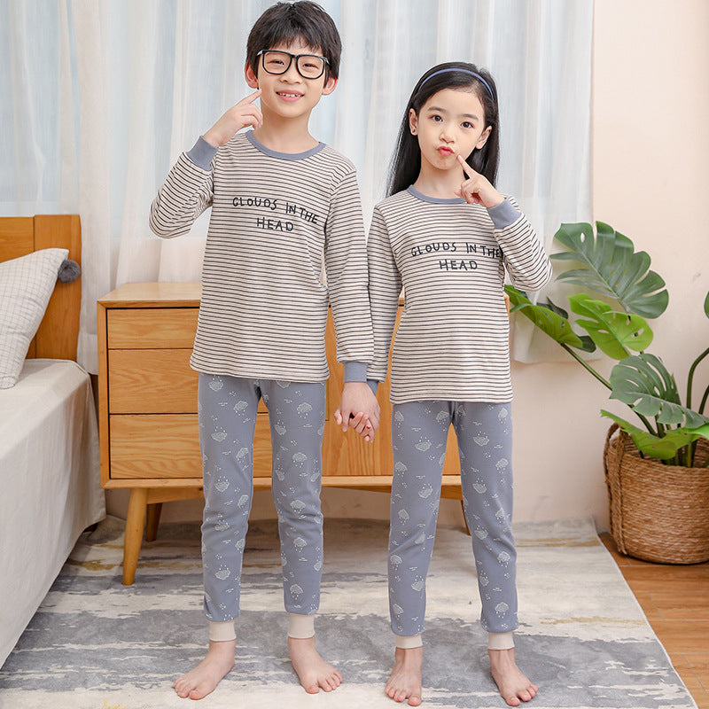 Children's Long Johns Top & Bottom Set Suit Pure Cotton Spring And Autumn Cotton Jersey Base Girls And Boys 