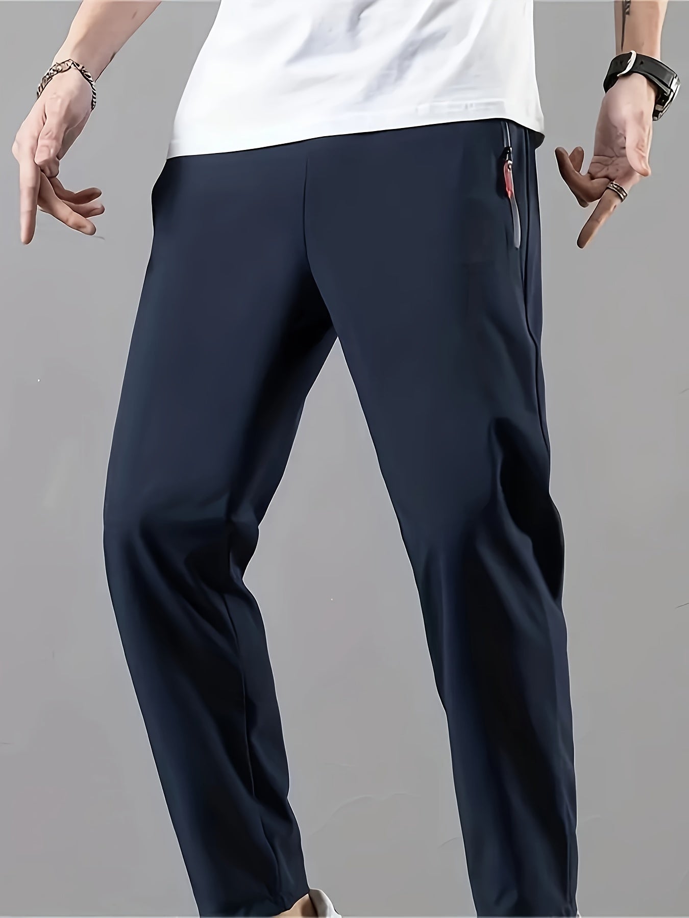 Mens Ultra-Lightweight Quick-Dry Sports Pants - Breathable, Four-Way Stretch, Pocketed, Regular Fit, Solid Color, Summer Gym Fitness Workout Essentials