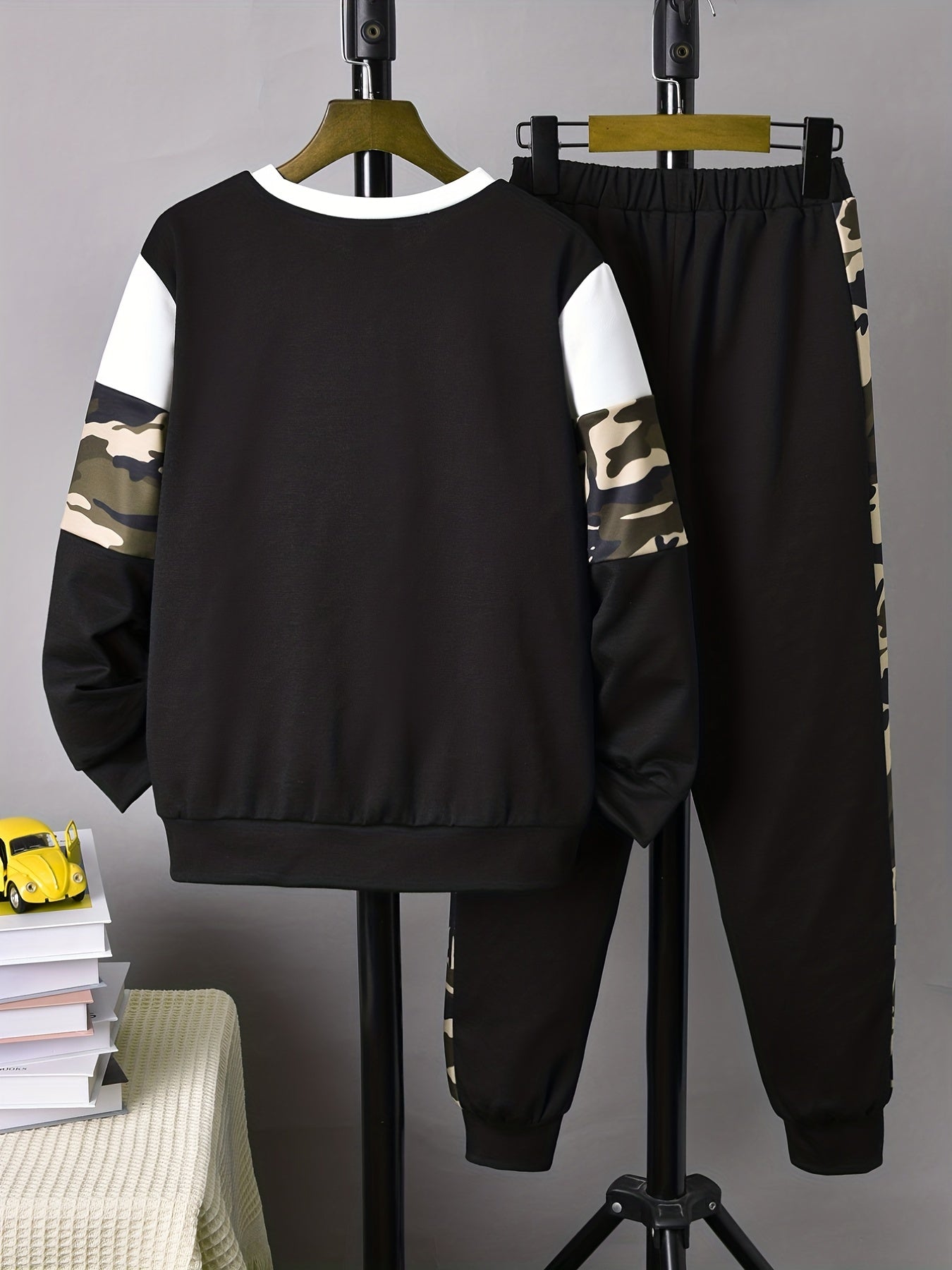 Boy's KING Print Outfit 2pcs, Sweatshirt & Sweatpants Set, Camouflage Pattern Kid's Clothes For Spring Fall Daily & Outdoor Wear