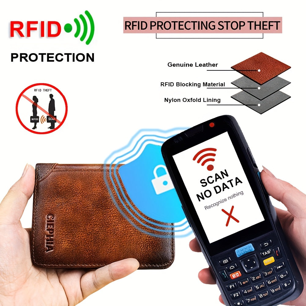 1pc CIEPHIA Card Holder or RFID Blocking Wallet for Men - Slim Minimalist Vintage Leather Wallet with Anti-Theft, Genuine Cowhide, Compact Bi/Fold Design, ID Window - Gifts for Dad, Husband, Boyfriend - RFID Protection, Durab