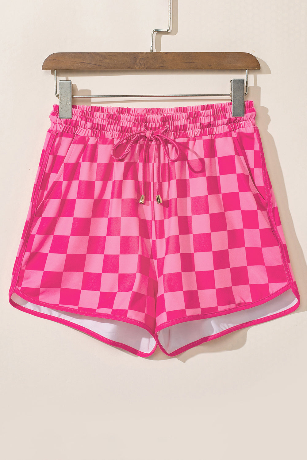 Rose Checkered Drawstring Elastic Waist Casual Shorts 