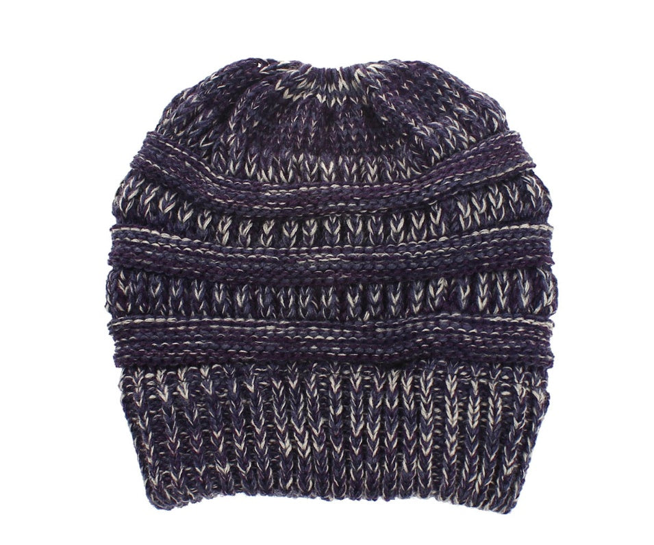 Mixed Color Knitted Wool Hat Ladies Non-labeled Ponytail Hat 