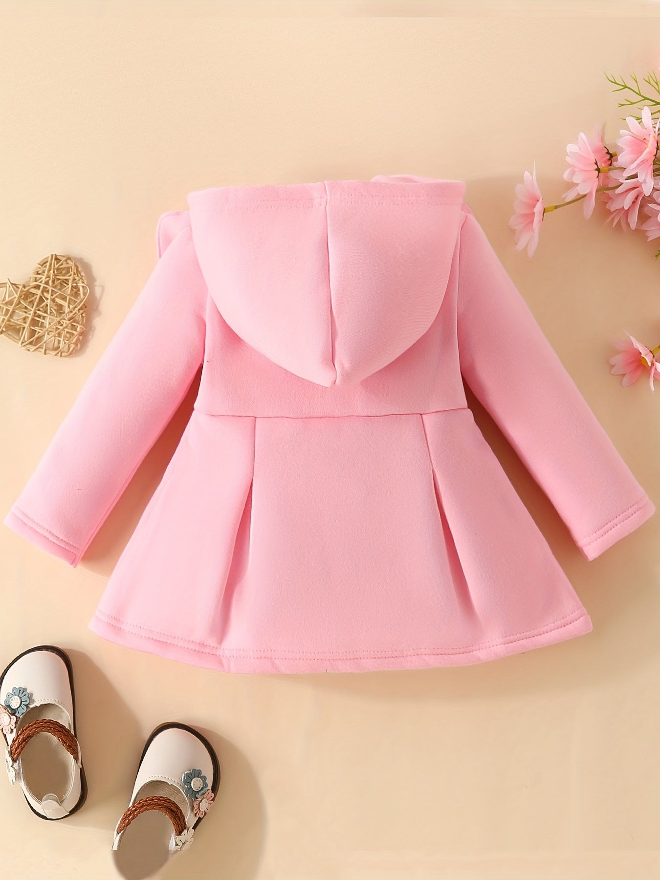Baby Girl Ruffled Long Sleeve Fleece Hooded Single Breasted Coat, Kids Clothes Autumn And Winter (Recommended To Buy One Size Larger)