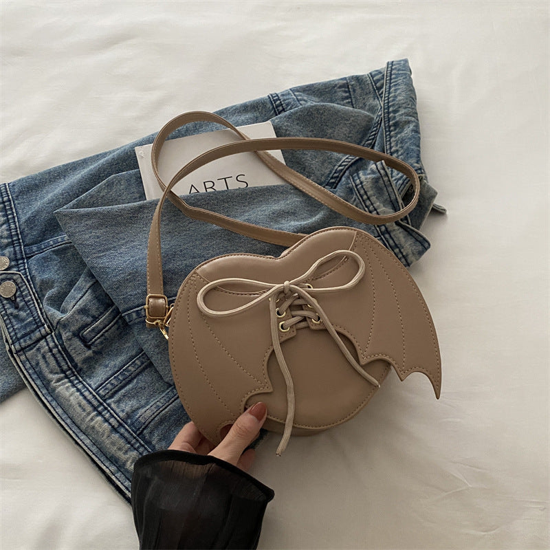 Heart Shape Bag Strap Design Bat Wings One Shoulder Crossbody Bag 