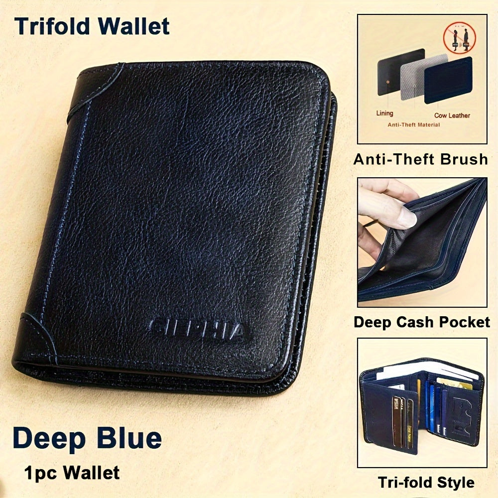 1pc CIEPHIA Card Holder or RFID Blocking Wallet for Men - Slim Minimalist Vintage Leather Wallet with Anti-Theft, Genuine Cowhide, Compact Bi/Fold Design, ID Window - Gifts for Dad, Husband, Boyfriend - RFID Protection, Durab
