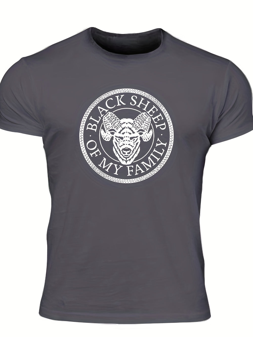 "Black Sheep Of My Family", Men's Sheep Graphic T-shirt, Casual Comfy Slightly Stretch Crew Neck Tee, Men's Clothing For Summer Outdoor