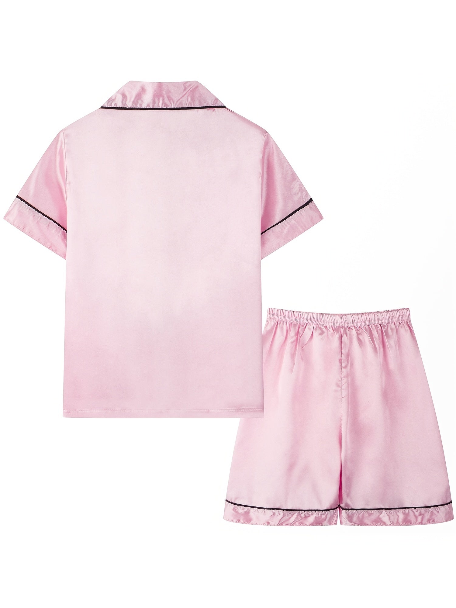 2pcs Girls Pajamas Outfit V-neck Button Casual Short Sleeve Top & Elastic Waist Shorts Set Kids Summer Clothes