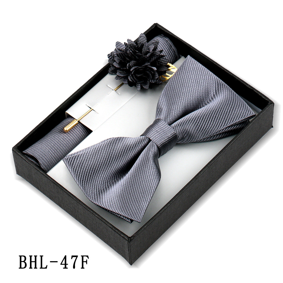 Mens Bow Tie, Pocket Square, And Brooch Gift Set 