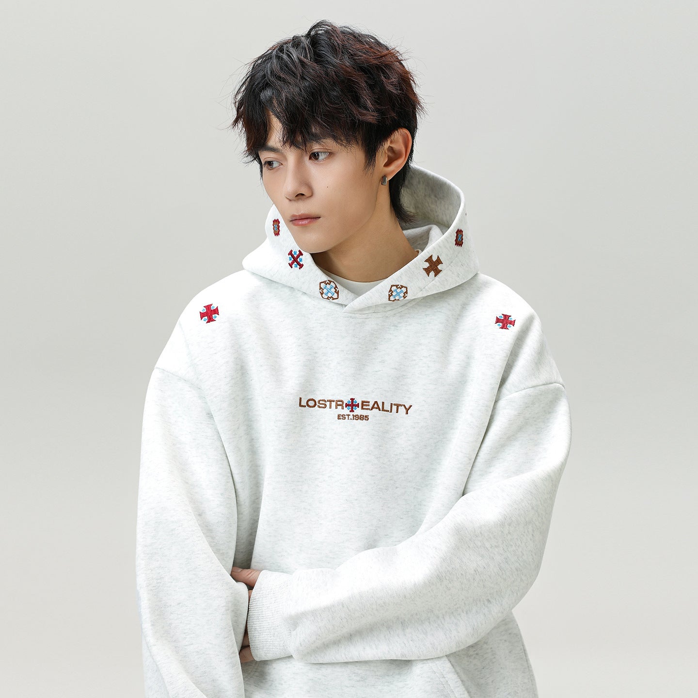 INS Ethnic-style Textured Embroidery Heavyweight Hooded Sweatshirt 