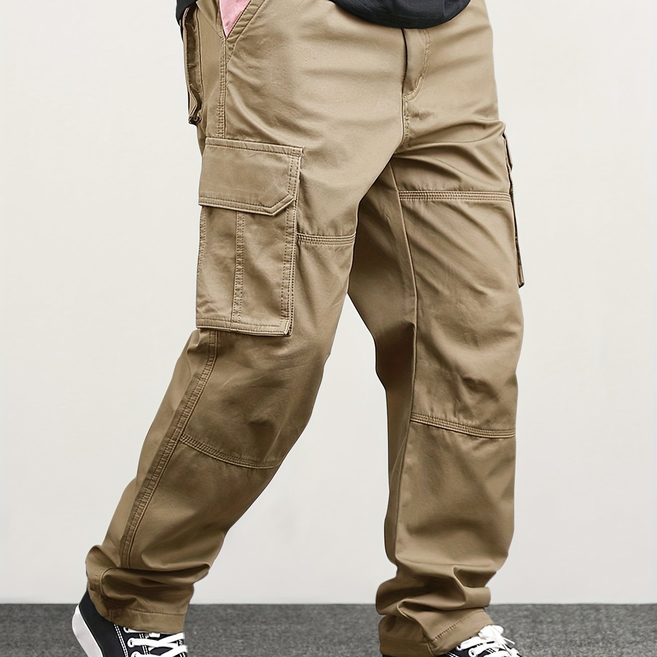 Mens Classic Solid Color Cargo Pants - Multiple Flap Pockets, Straight-Leg, Drawstring Elastic Waist, Loose Fit for Ultimate Comfort - Perfect for Hiking, Fishing, Streetwear, Outdoor Camping, Weekend Casual Style, All-Season