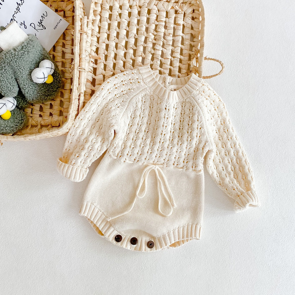 Girl Baby Knitted Hollow Waist Girdle Long Sleeves Harpy Dress Triangle 