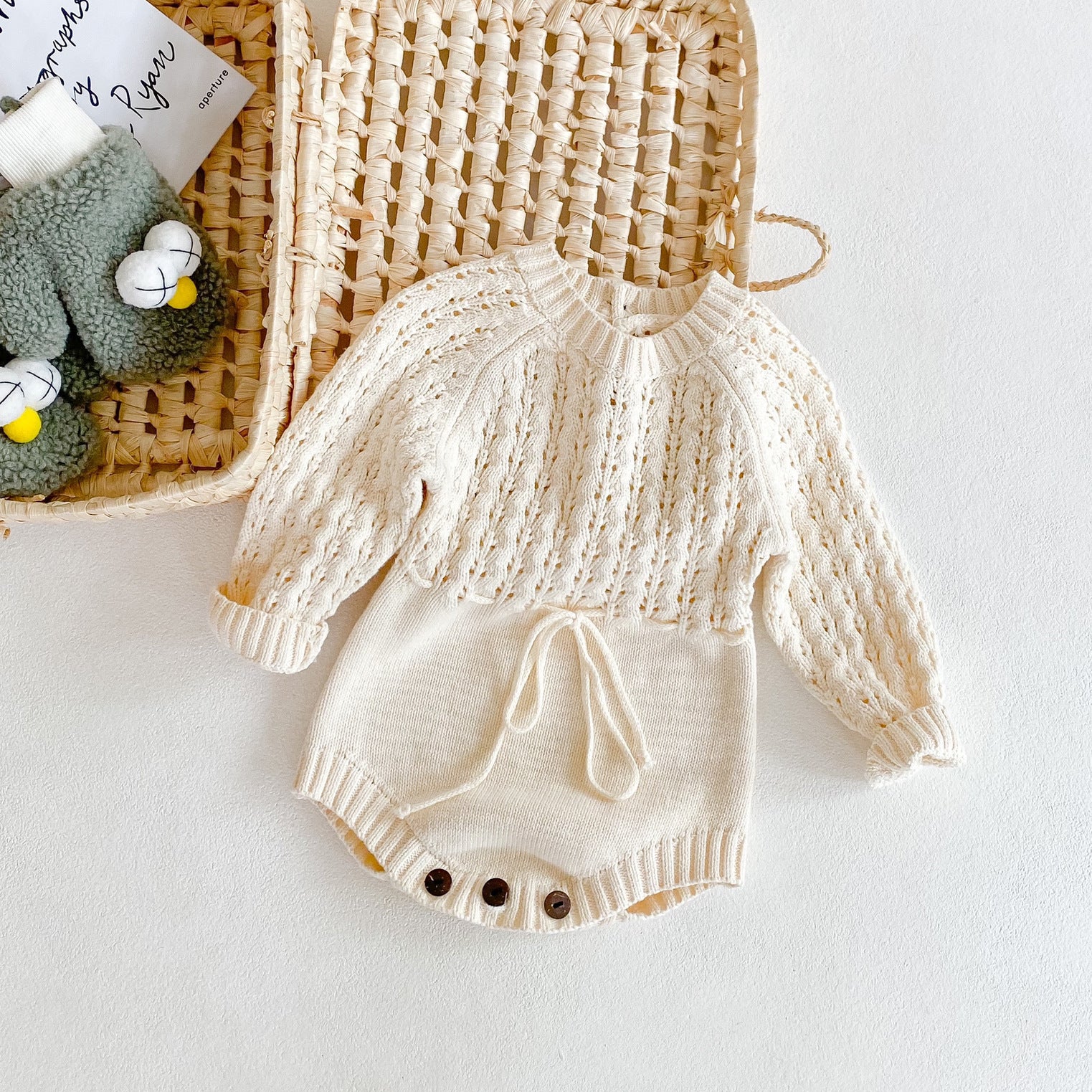 Girl Baby Knitted Hollow Waist Girdle Long Sleeves Harpy Dress Triangle 