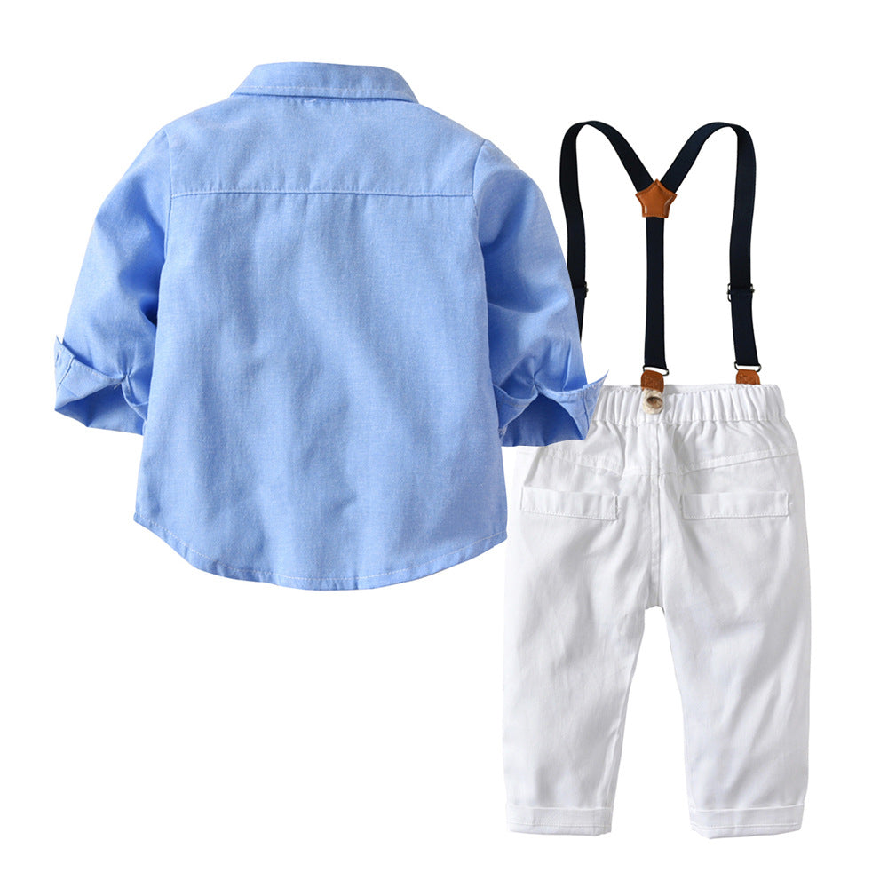 Boys Gentleman Bib Pant Suit Long Sleeve Bow Tie 