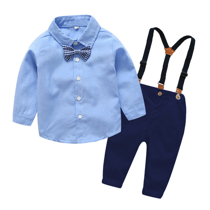 Boys Gentleman Bib Pant Suit Long Sleeve Bow Tie 