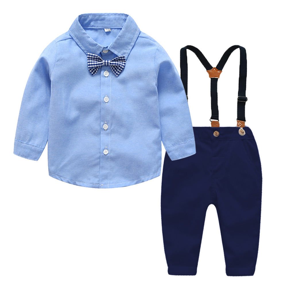 Boys Gentleman Bib Pant Suit Long Sleeve Bow Tie 