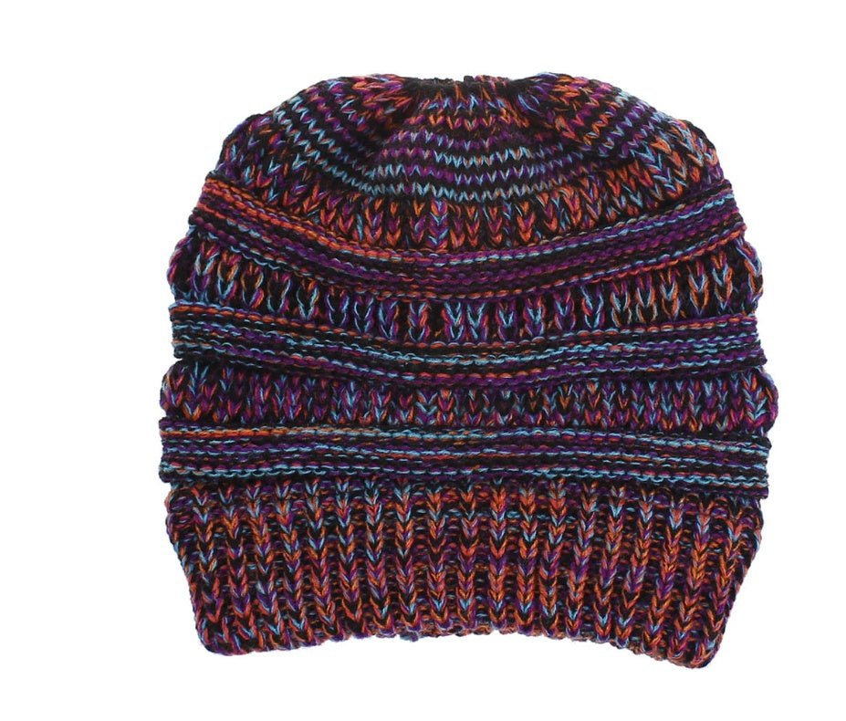 Mixed Color Knitted Wool Hat Ladies Non-labeled Ponytail Hat 