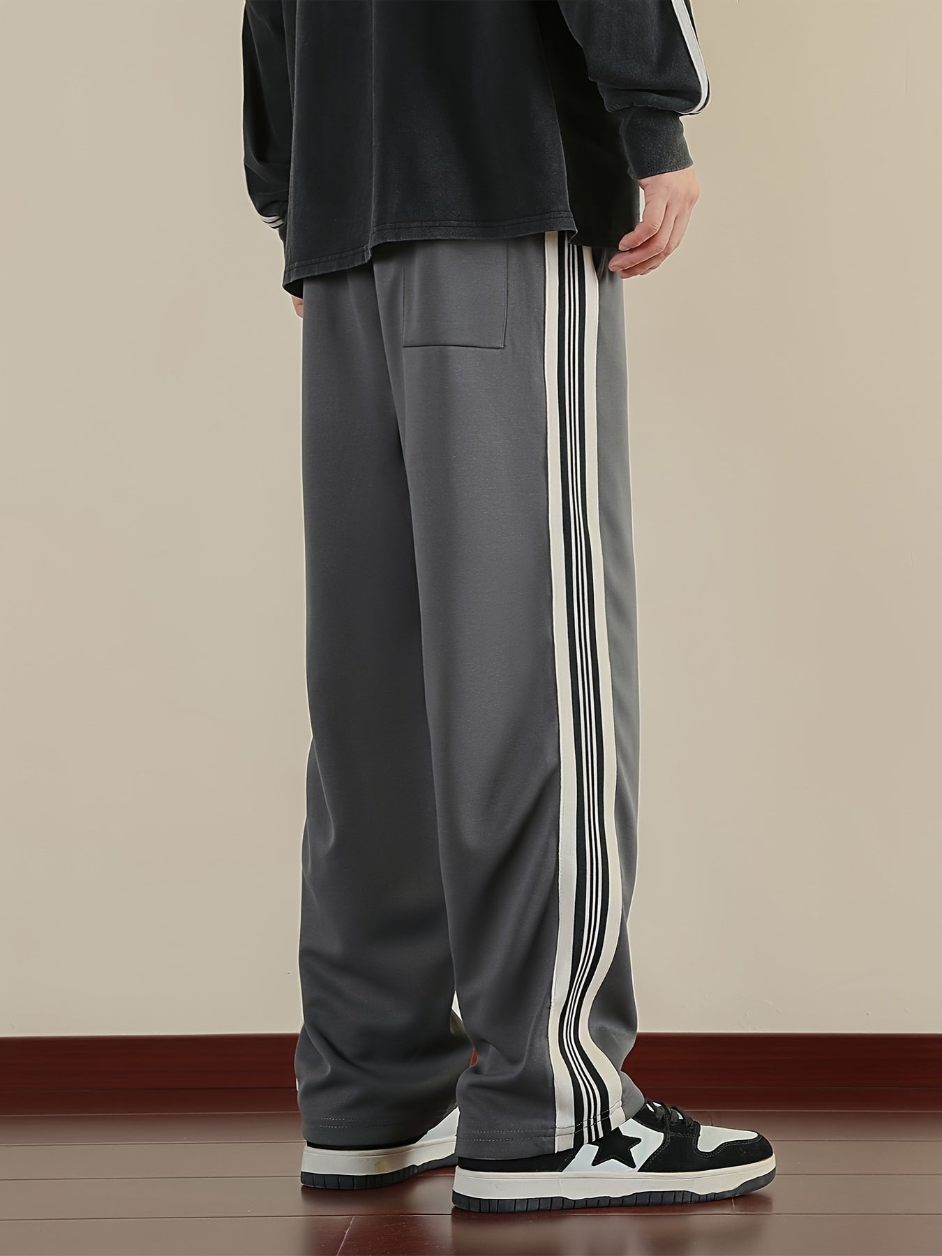 Mens Track Pants - Ultra-Comfortable Fit, Stretchy Elastic Waistband, White Side Stripe Accent, Versatile Sports & Leisure Wear - Perfect for Casual Occasions, Timeless Black Color, Sports Trousers for Men