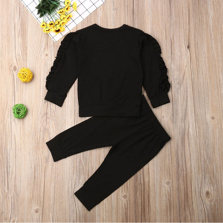 Newborn Baby Boys Girls Ruffles Jumper Solid Long Sleeve Sweatshirt Tops Pants Infant Kids 2Pcs Outfits Clothes Set Fall Clothes 