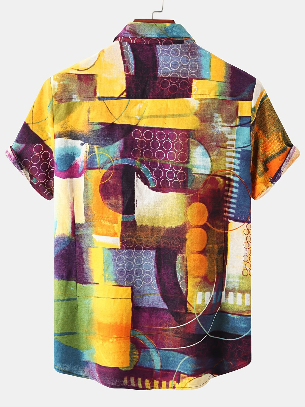 Men's Casual Flax Tie Dye Style Short Sleeve Shirt, Male Hawaiian Shirt For Summer Beach Vacation 