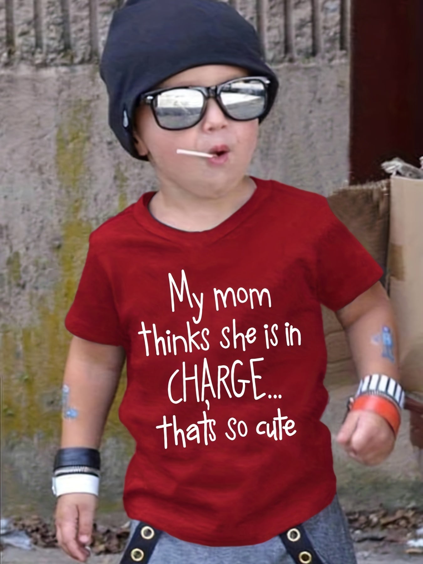 "My Mom Thinks She Is In Charge...That's So Cute" Crew Neck T-shirt Tops Casual Soft Comfortable Boys And Girls Summer Clothes