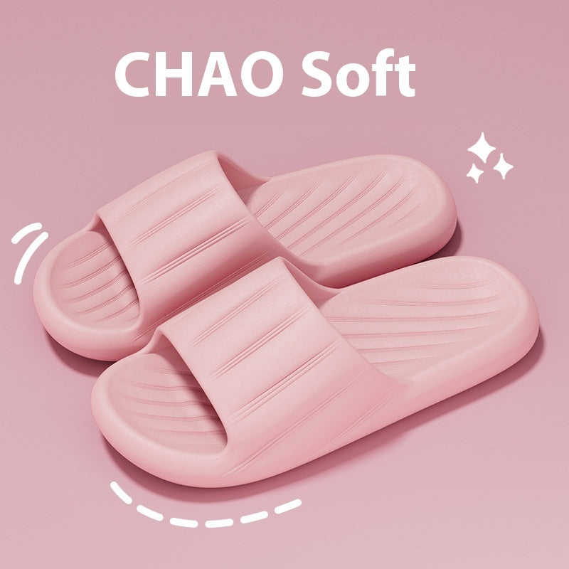 Fashion Solid Color Striped Home Slippers Summer Thick Bottom Non-slip Bathroom Slipper Women Men Couples Shoes 
