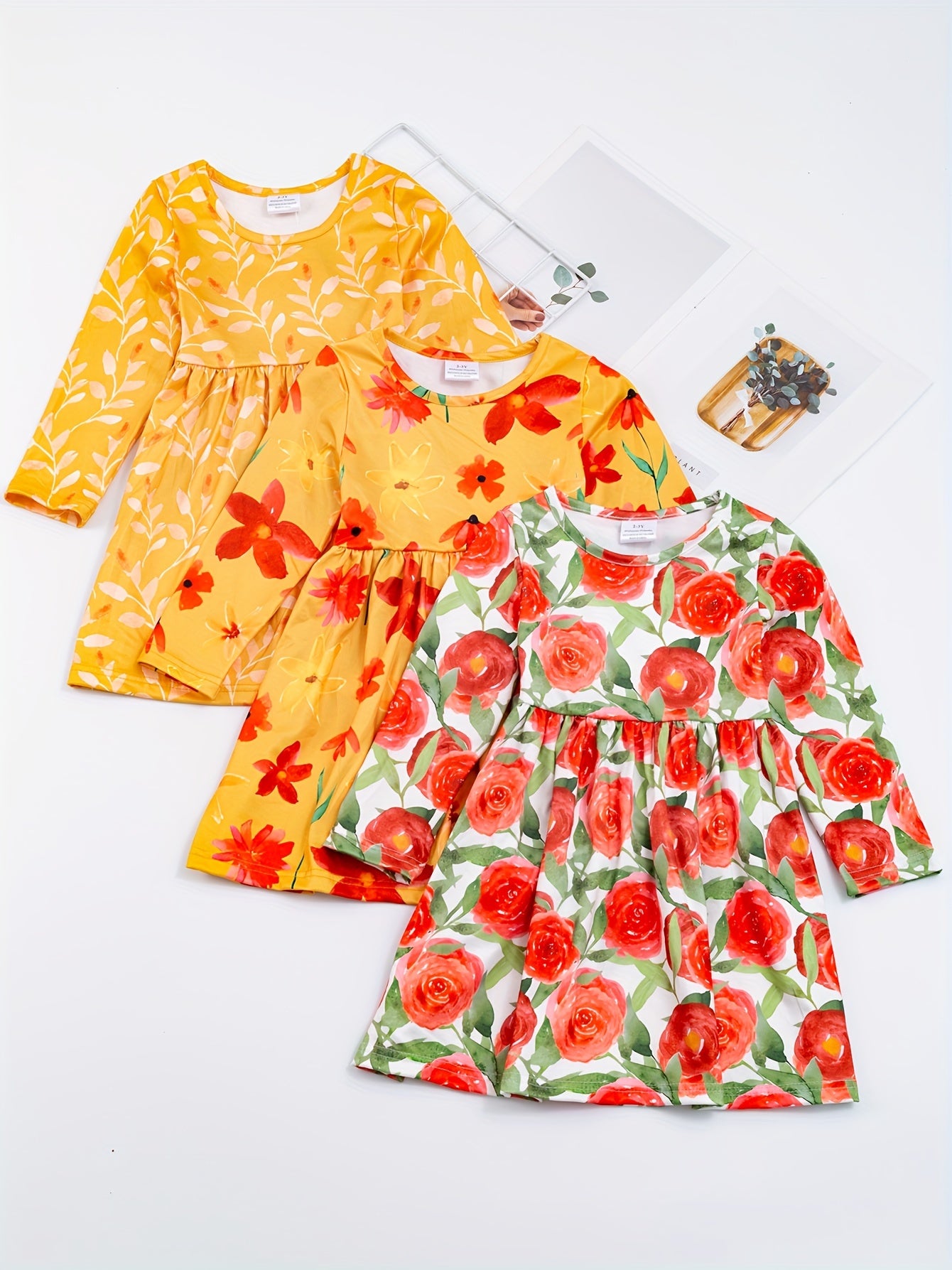 3pcs/set 3-Piece Sunflower and Polka Dot Stripe Princess Dress Set for Girls, Toddler Summer Clothes for Beach Vacation Party