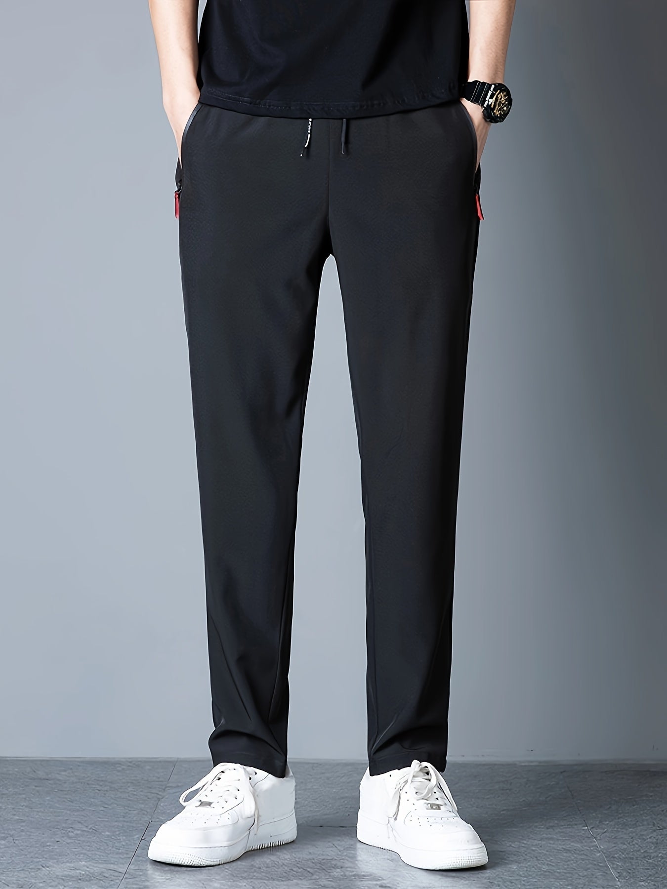 Mens Ultra-Lightweight Quick-Dry Sports Pants - Breathable, Four-Way Stretch, Pocketed, Regular Fit, Solid Color, Summer Gym Fitness Workout Essentials