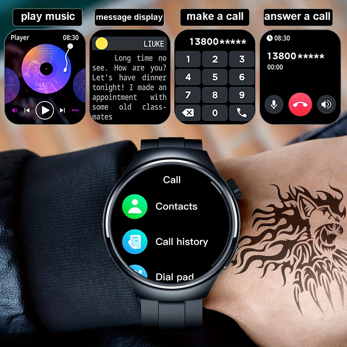 Black Silicone Men Smart Watch With Wireless Call, Message Reminder, Sports Mode, Custom Wallpaper, Sport Smart Watch