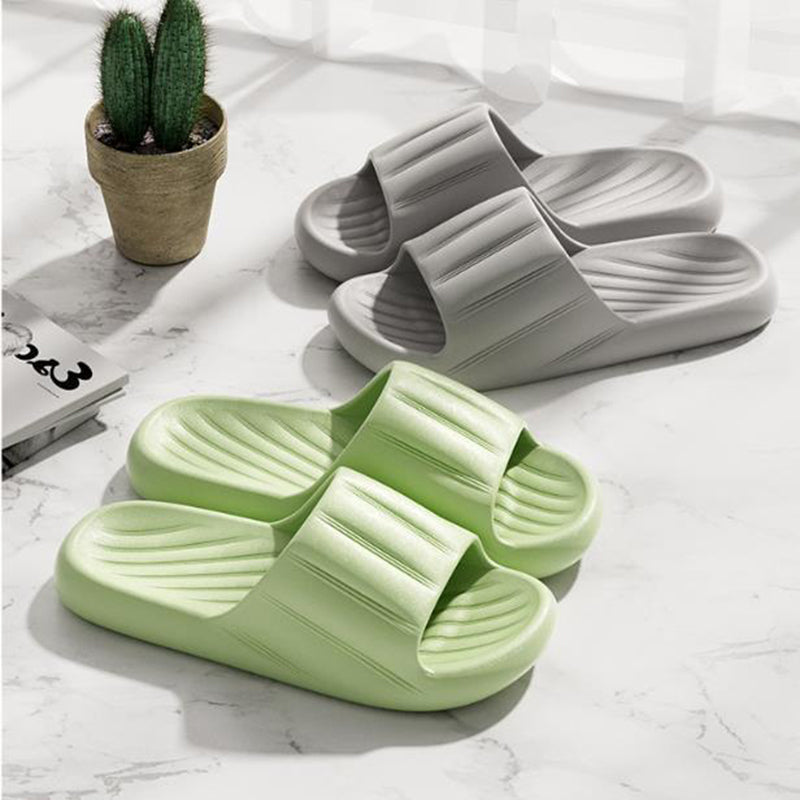 Fashion Solid Color Striped Home Slippers Summer Thick Bottom Non-slip Bathroom Slipper Women Men Couples Shoes 