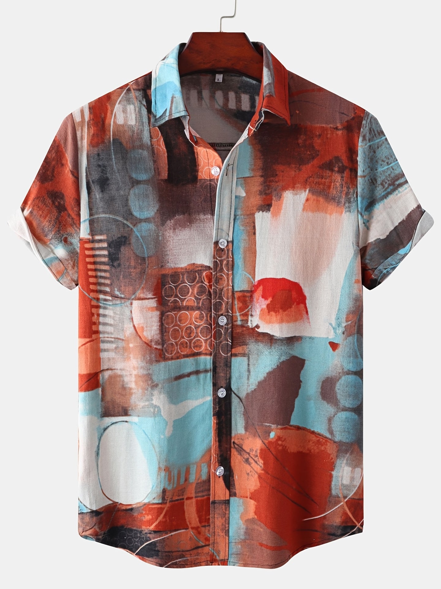 Men's Casual Flax Tie Dye Style Short Sleeve Shirt, Male Hawaiian Shirt For Summer Beach Vacation 