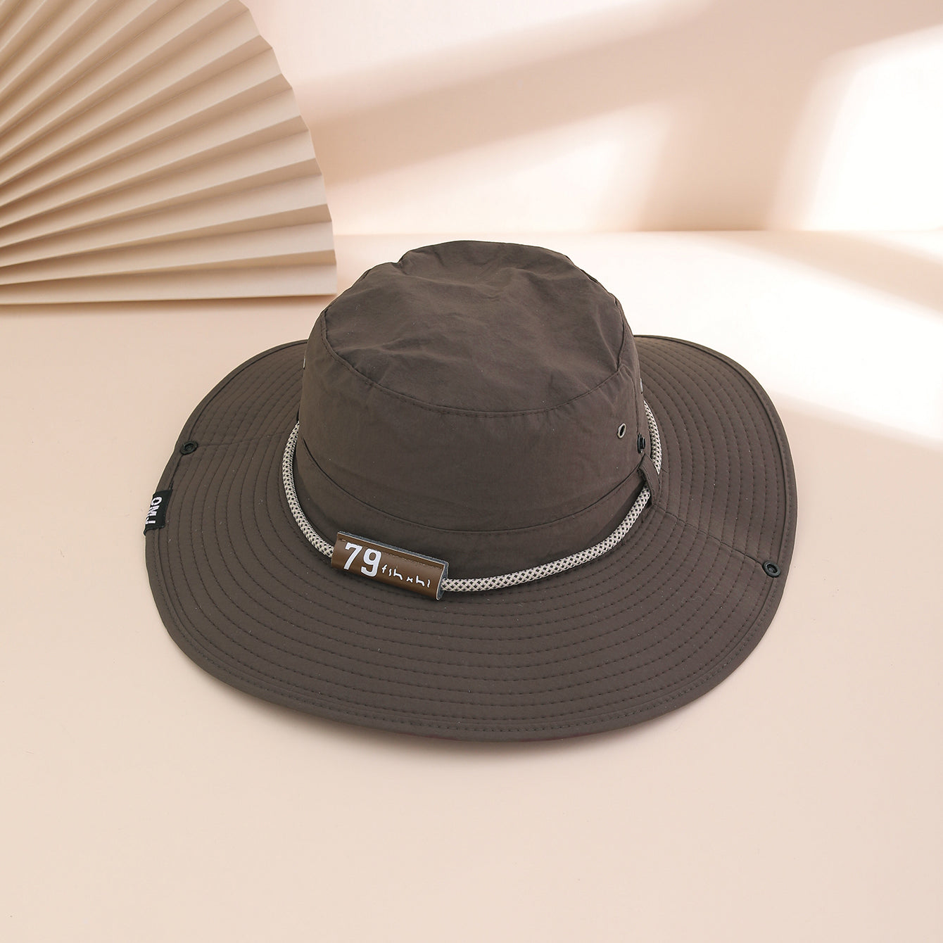 Plain-color Letter-pattern Leather Sun-protective Wide-brimmed Sunshade Outdoor Simple Style Fisherman Hat For Daily Commuting, Fishing, Mountain Climbing