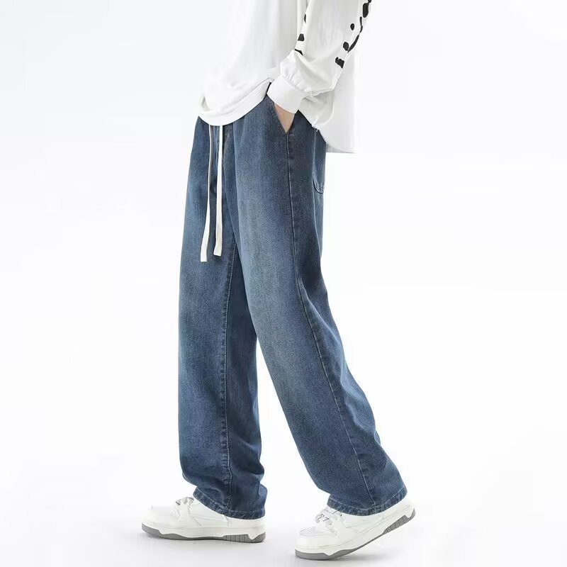 Japanese-style Drawstring Elastic-waist Jeans For Men 