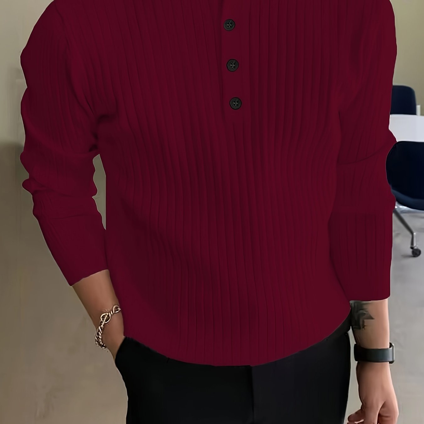 Mens Ultra-Soft Solid Knitted Ribbed Sweater - Thermal Insulation, Flexible Stretch, Classic V Neck, Easy Pullover - Designed for Men, Perfect for Fall and Winter Seasons