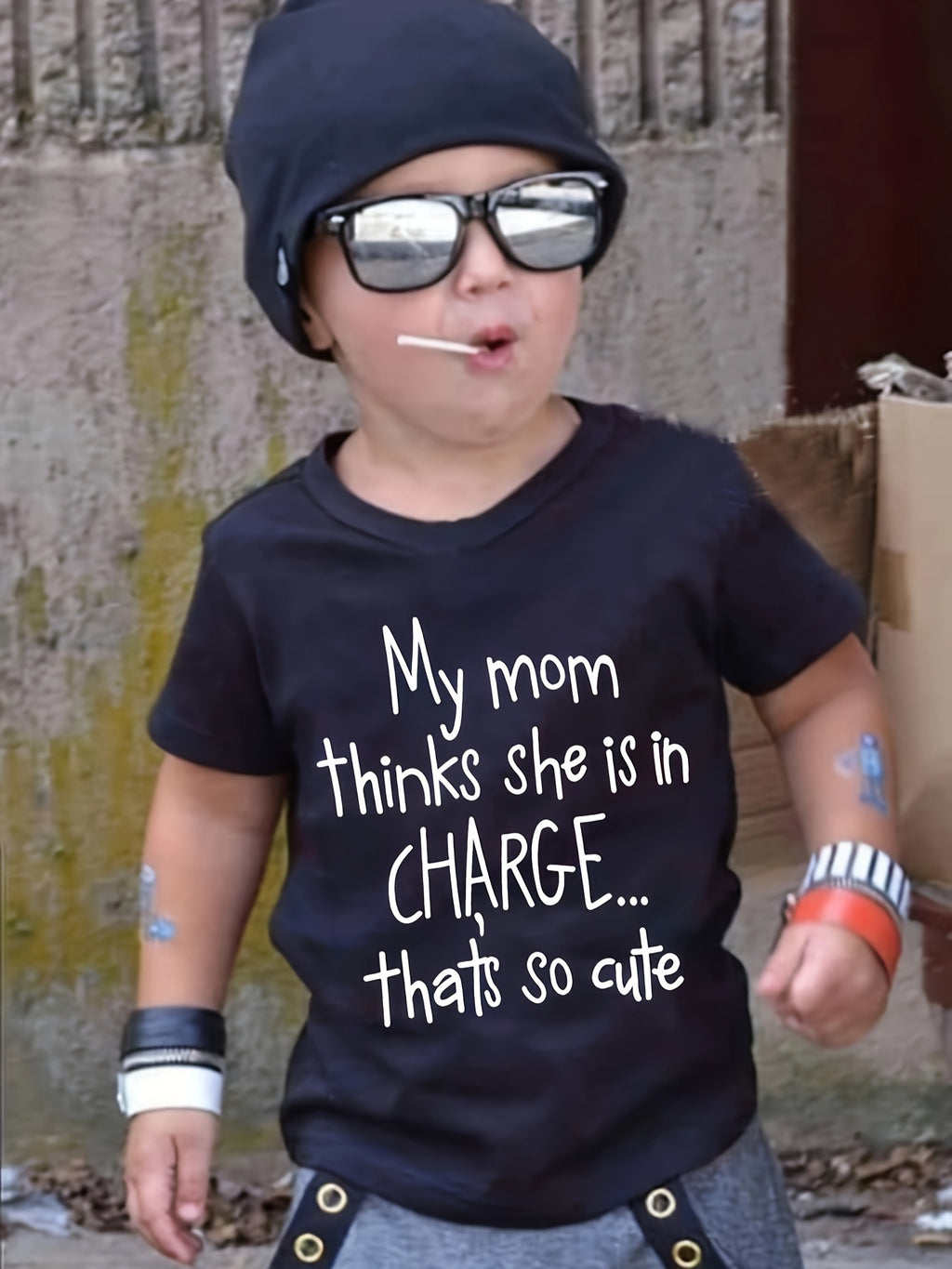 "My Mom Thinks She Is In Charge...That's So Cute" Crew Neck T-shirt Tops Casual Soft Comfortable Boys And Girls Summer Clothes