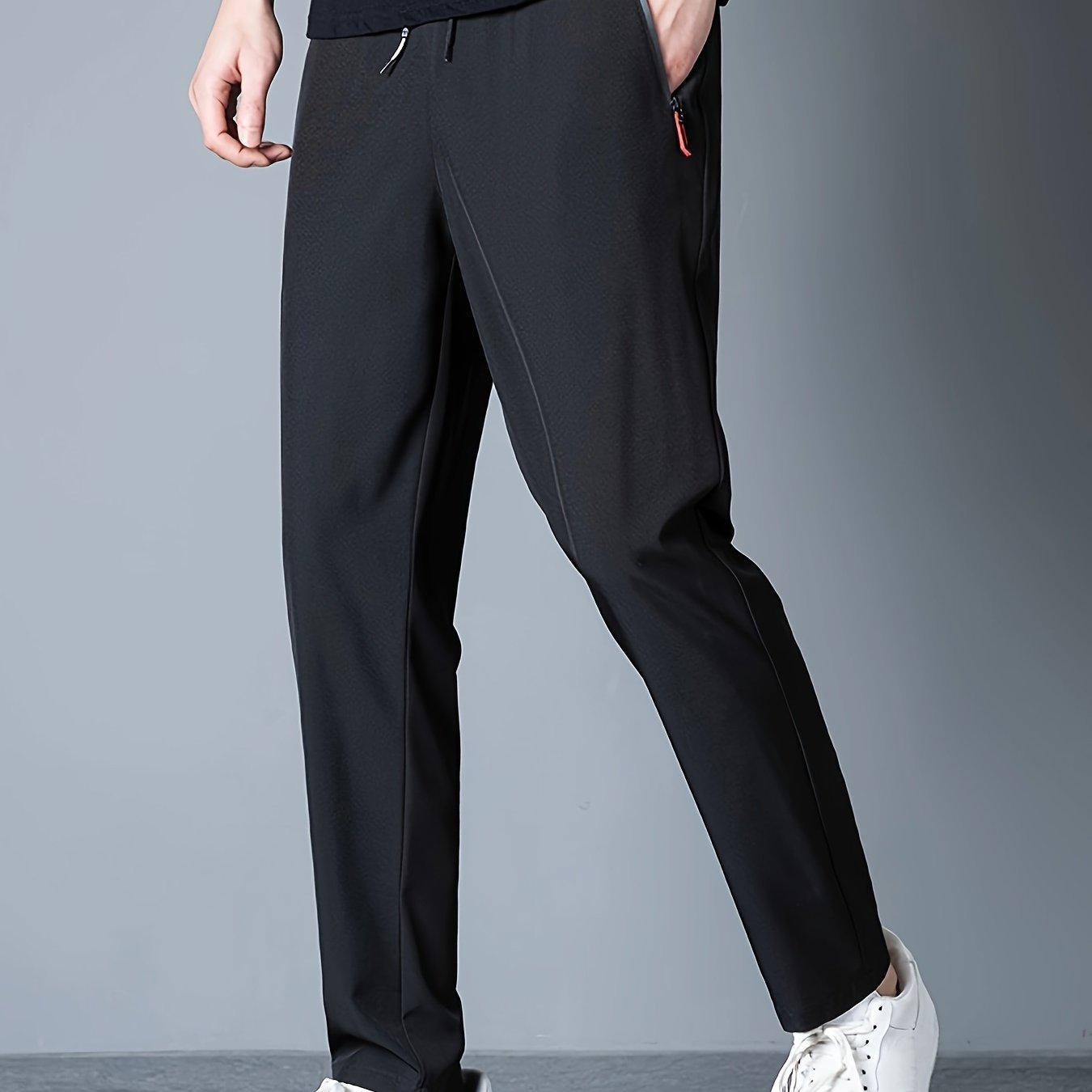 Mens Ultra-Lightweight Quick-Dry Sports Pants - Breathable, Four-Way Stretch, Pocketed, Regular Fit, Solid Color, Summer Gym Fitness Workout Essentials