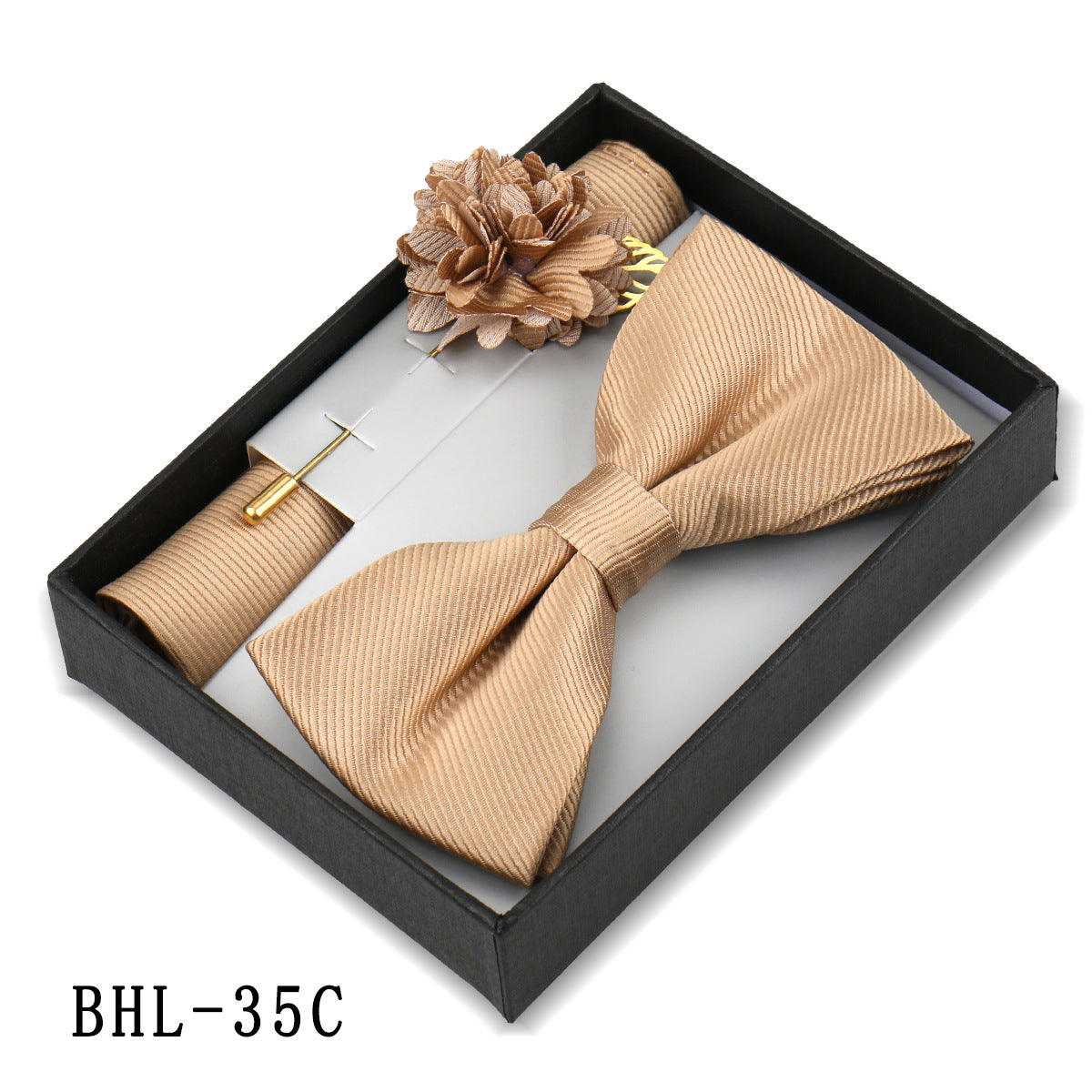 Mens Bow Tie, Pocket Square, And Brooch Gift Set 