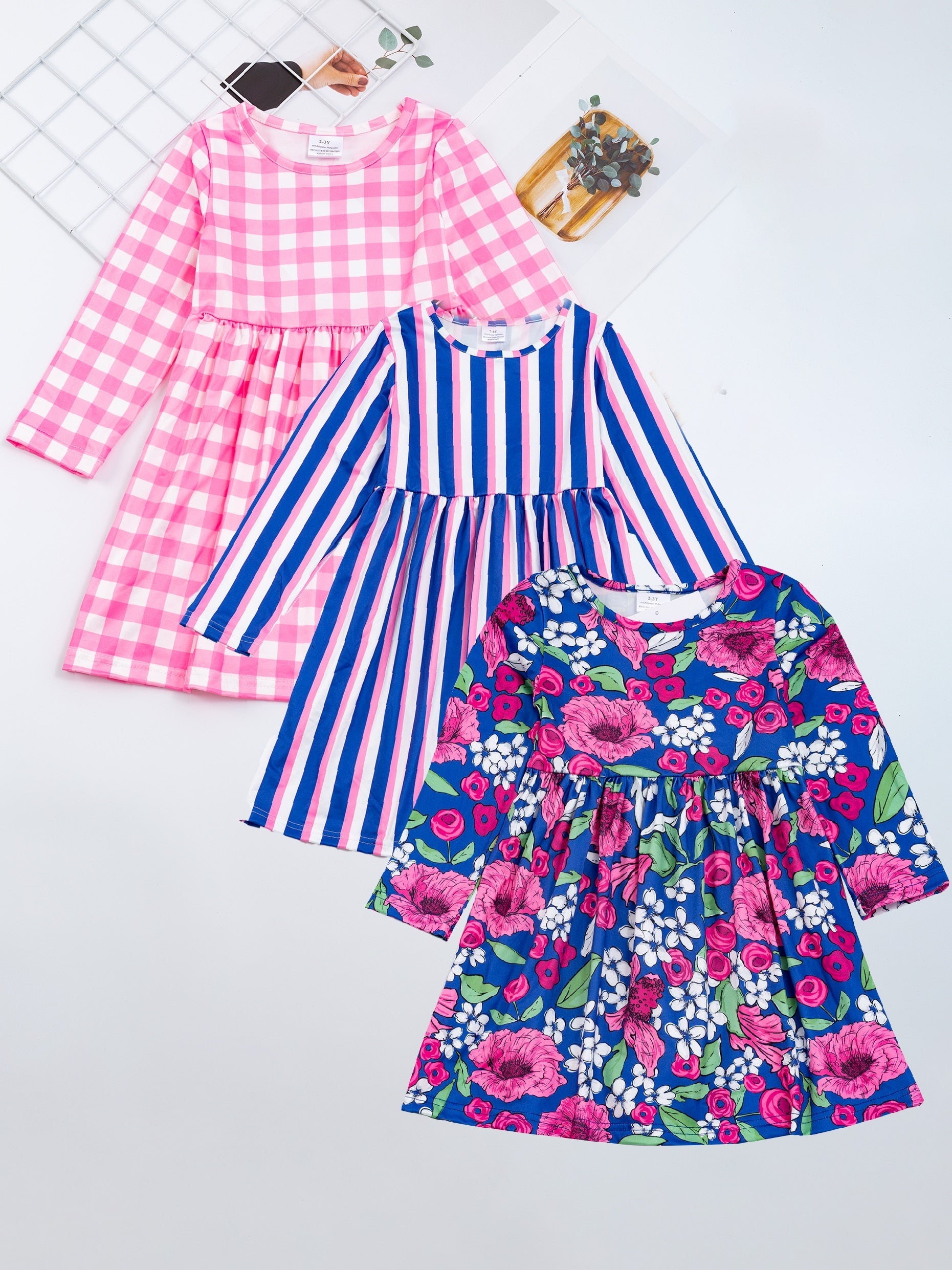3pcs/set 3-Piece Sunflower and Polka Dot Stripe Princess Dress Set for Girls, Toddler Summer Clothes for Beach Vacation Party