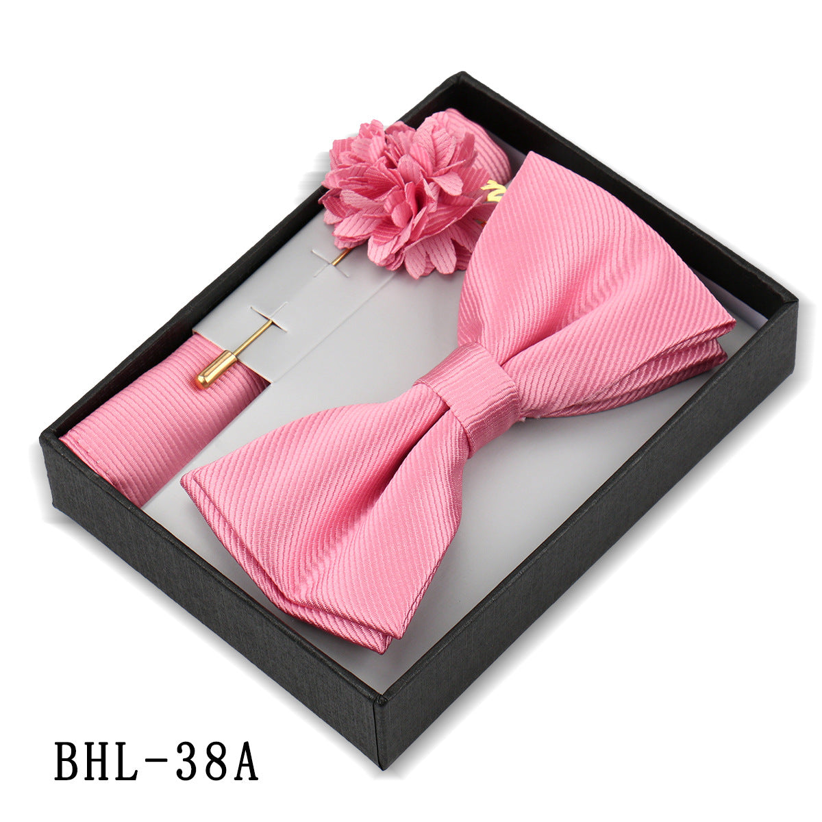 Mens Bow Tie, Pocket Square, And Brooch Gift Set 